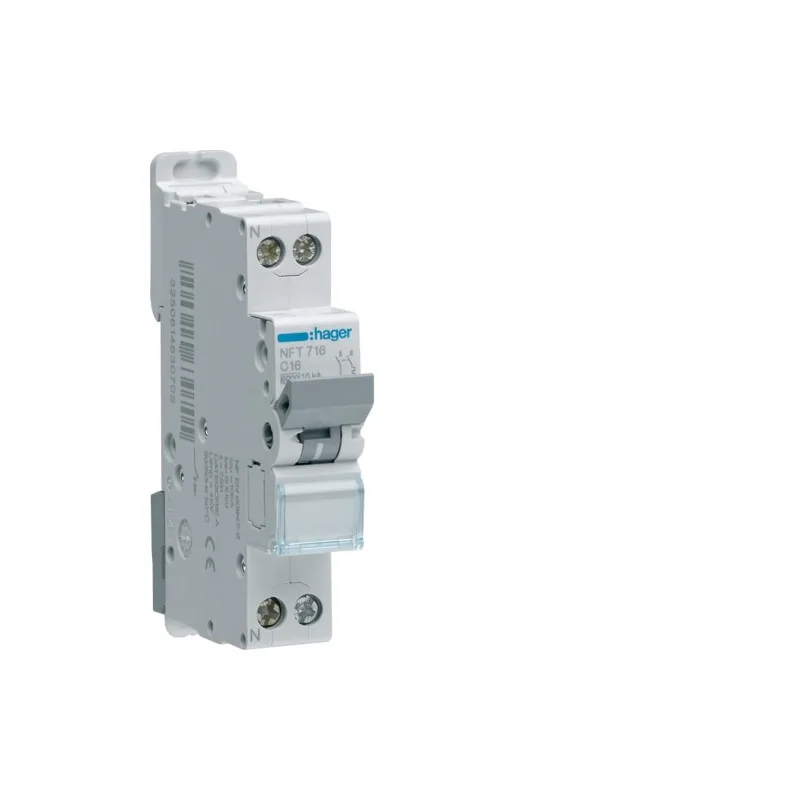 Hager - NFT725 - Disjoncteur 1P+N 6-10kA C-25A