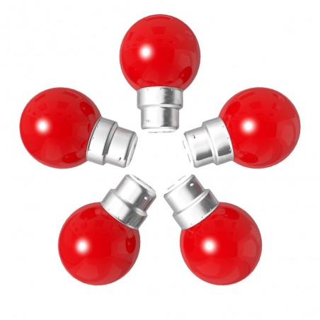 Lot de 5 ampoules rouges B22 Incassables avec culot en fer