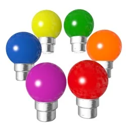 Lot de 6 ampoules bleues rouges vertes jaunes orange B22 Incassables avec culot en fer