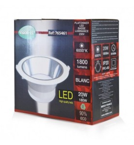 Downlight LED Blanc rond Basse Luminance Ø190mm 20W 6000°K