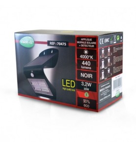 Applique Murale LED Solaire 3.2W 4000°K Noir + Détecteur