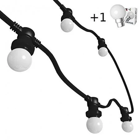 Guirlande Guinguette 10m 20 ampoules blanches B22 chainable + câble d'alimentation