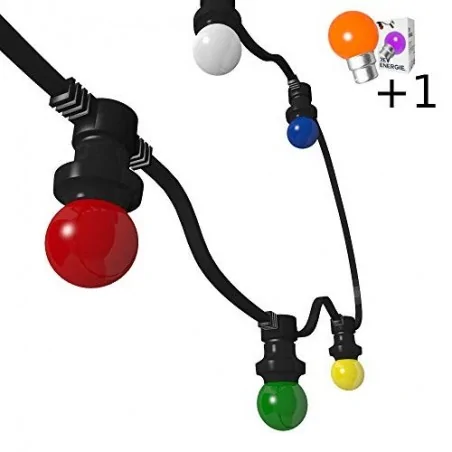 Guirlande guinguette LED B22 20 ampoules multicolore 10m + Câble d'alimentation