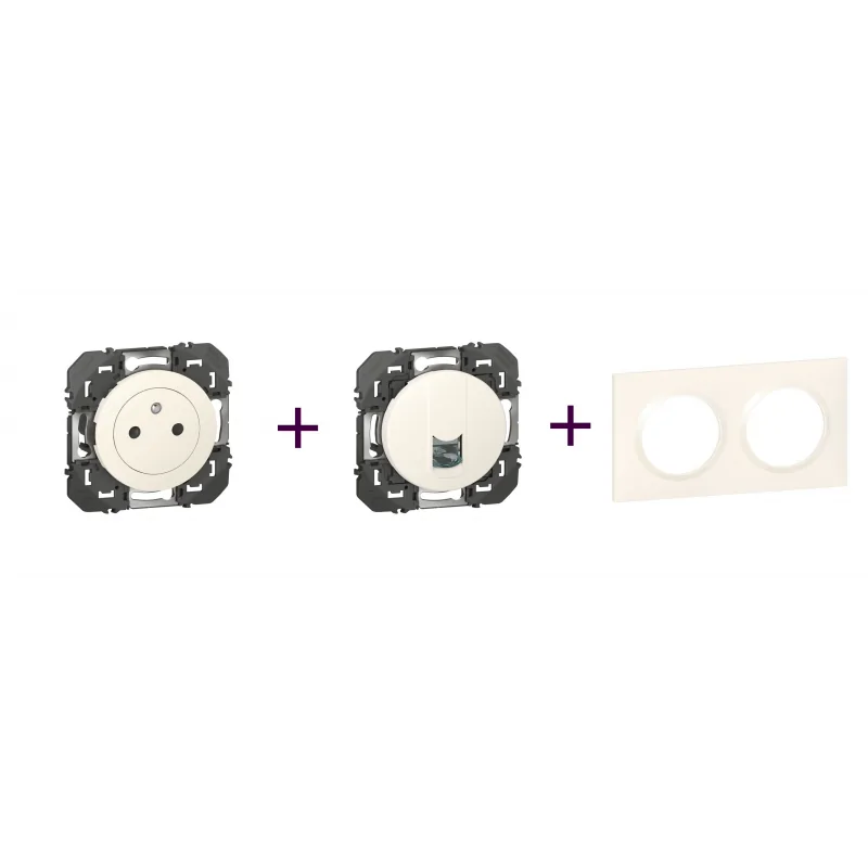 Legrand | Pack Dooxie RJ45 + 2P+T + Plaque 2P