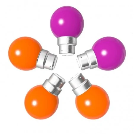 Lot de 5 ampoules orange/rose B22 Incassables avec culot en fer