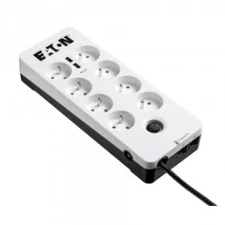Eaton - PB8TUF - Multiprise/Parafoudre - Box 8 Tel@ USB FR - 8 FR + 1 tel + 2 USB - Blanc & Noir