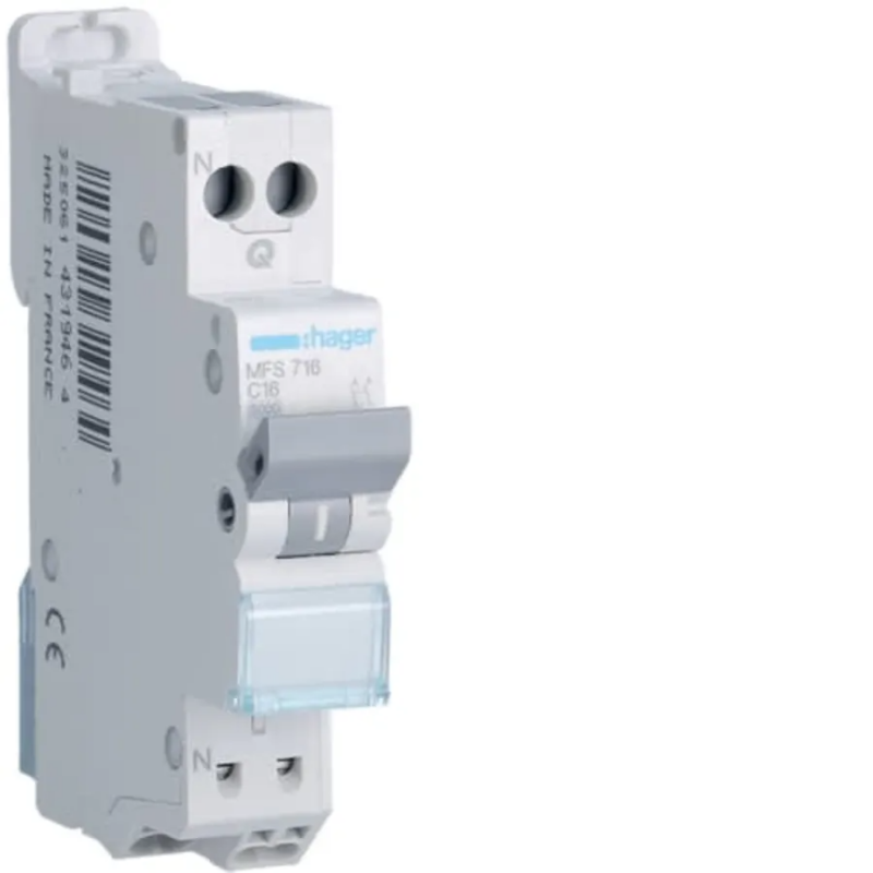 Hager | Disjoncteur MFS716 1P+N 3kA C-16A connexion SanVis 1 Module