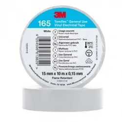 3M Electricite - 80464N - Temflex 165 Ruban d'isolation électrique 10m x 15mm Blanc