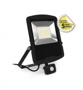 PROJECTEUR LED NOIR + DÉTECTEUR 100W 4000K IP65 GARANTIE 5 ANS