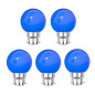 Lot de 5 ampoules Led Bleues B22 Incassables - Guirlandes guinguette - Culot baïonnette Lot de 5 ampoules Led Bleues B22 Incassables - Guirlandes guinguette - Culot baïonnette