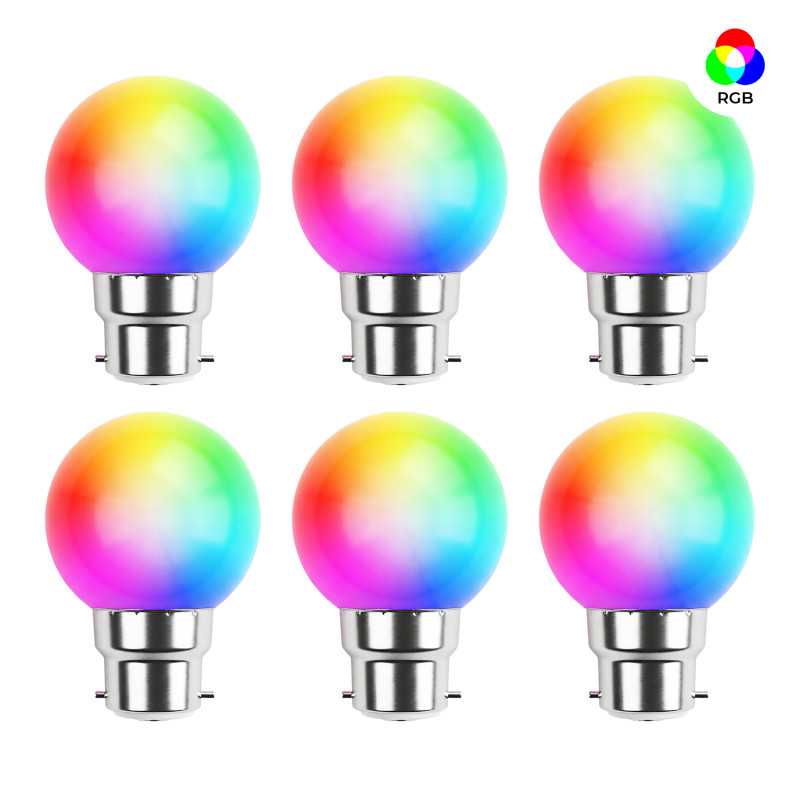 Lot de 5 ampoules Led RGB B22 Incassables - Guirlandes guinguette - Culot baïonnette
