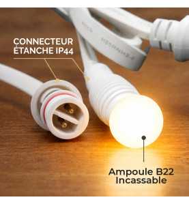 Rêvenergie | GUIRLANDE LED B22 BLANCHE CABLE PLAT NOIR 10 METRES