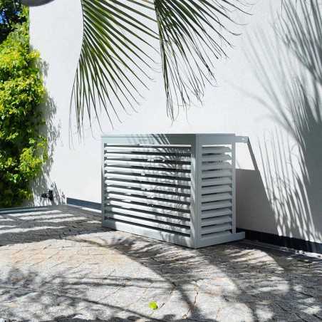 Cache clim extérieur aluminium blanc - Protection et habillage design pour unité de climatisation et pompe à chaleur - Taille M
