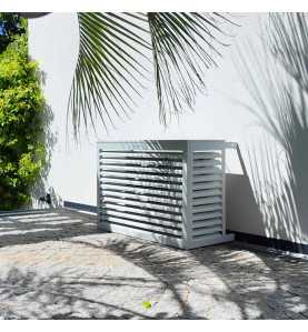 cache clim aluminium blanc L habillage unité extérieure climatisation pompe à chaleur