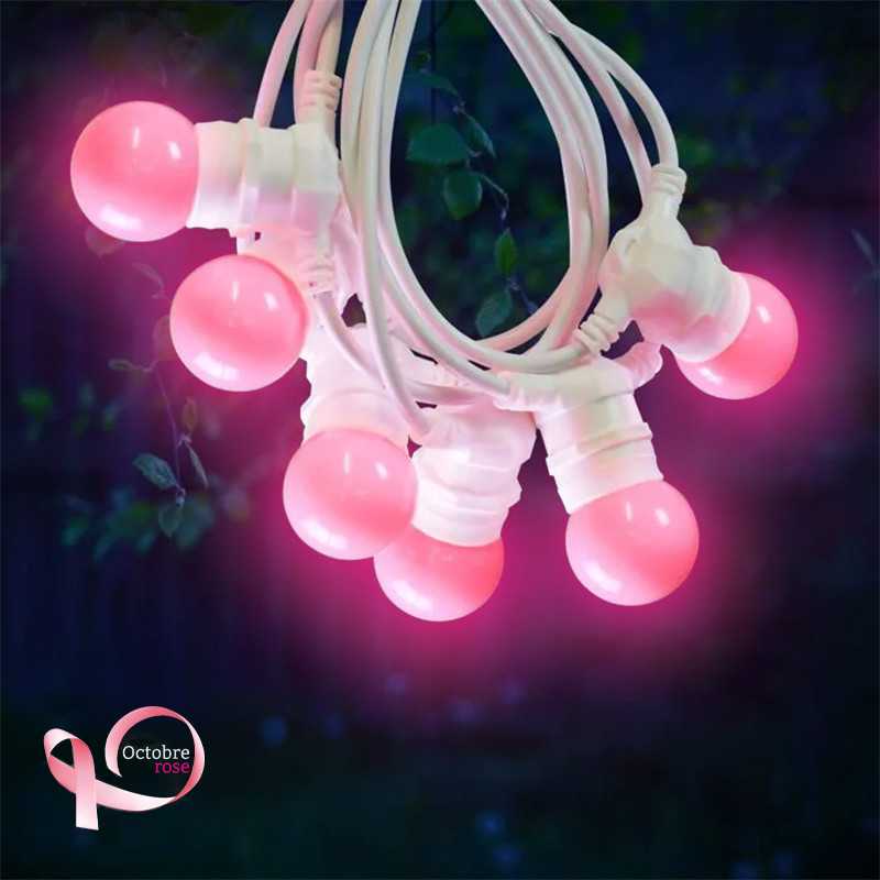 Rêvenergie | GUIRLANDE GUINGUETTE ROSE 10 METRES 20 DOUILLES B22 CÂBLE BLANC