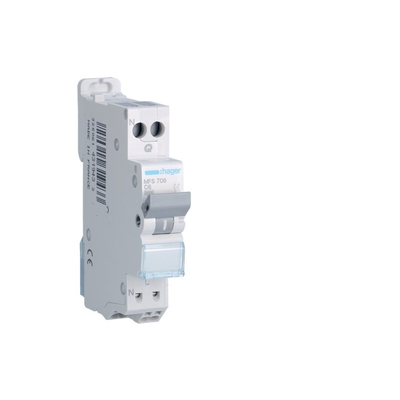 Hager | Disjoncteur MFS706 1P+N 3kA C6A SanVis 1M
